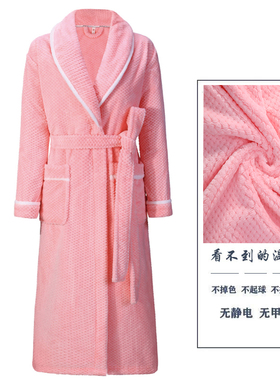 睡衣女款冬季加绒保暖睡袍大码法兰绒浴袍加长加厚家居服洗澡浴衣