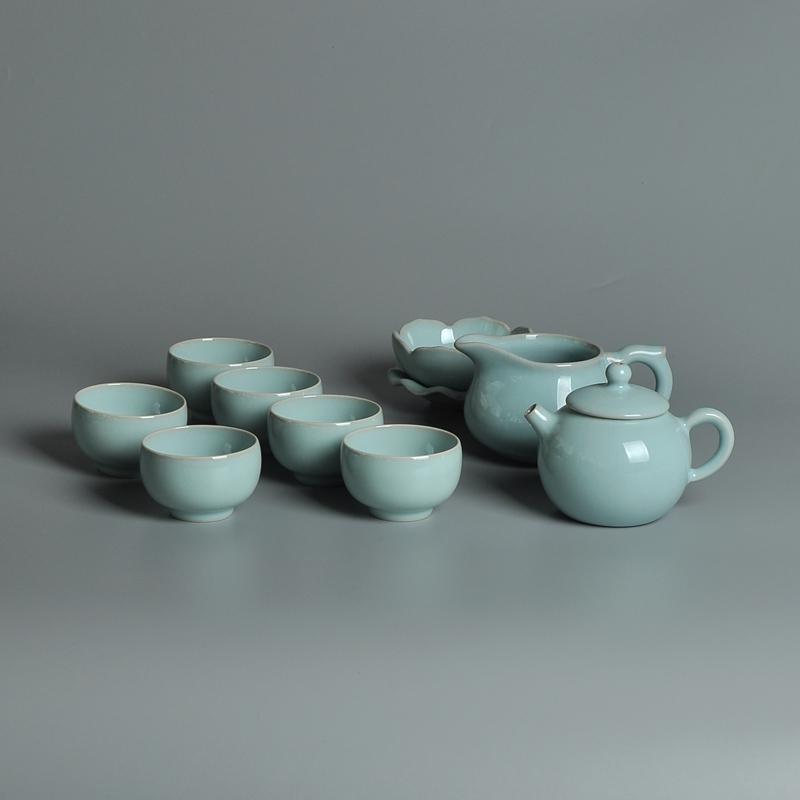 北宋汝窑核心产区原矿整套茶具手工壶杯天青釉开片玛瑙入釉可断水