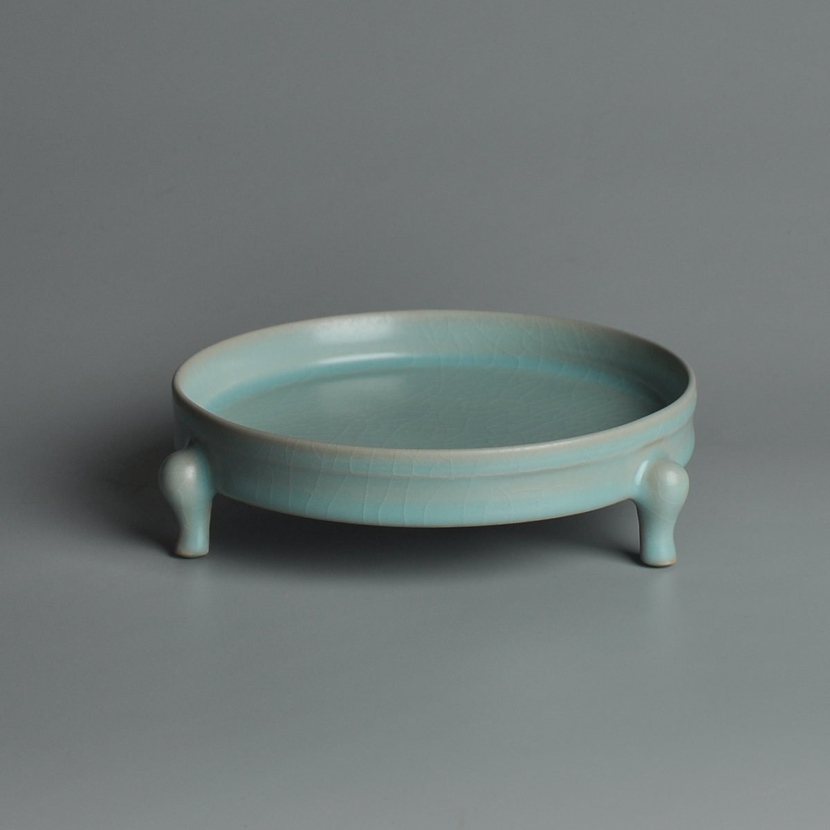 故宫博物馆复刻 三味汝瓷汝窑三足洗仿古釉和珅同款茶道配件壶承