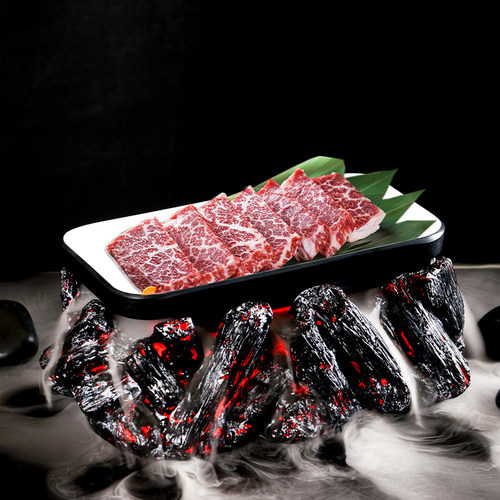 网红黑色火山木炭造型烤肉盘子