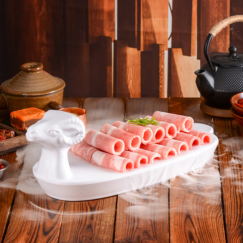 网红商用创意特色火锅店密胺仿瓷羊形干冰餐具涮羊肉卷专用菜盘子