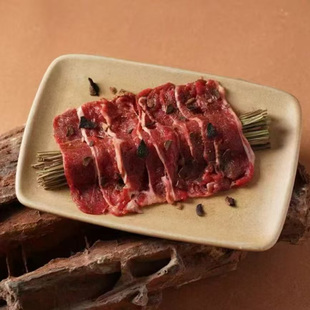 陶瓷长方盘三出山同款鲜切吊龙肥牛盘火锅店特色餐具装嫩牛肉盘子