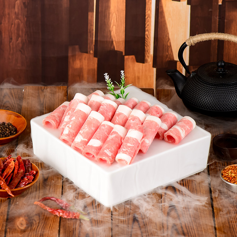 网红密胺正方干冰盒子商用烤肉特色餐具火锅创意涮肥牛羊肉卷摆盘