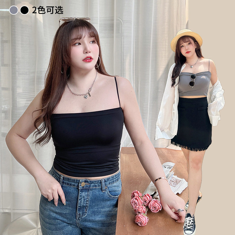 大码女装百搭吊带200斤胖mm细肩带锁骨无痕美背吊带高弹力裹胸