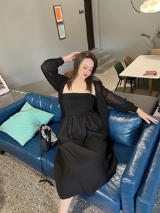 2022秋季新款大码女装胖mm抹胸连衣裙长短款黑色显瘦气质裹胸裙潮