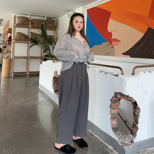 夏季 女装 休闲西装 裤 痞御无界 高腰直筒垂感梨形身材九分裤 特大码