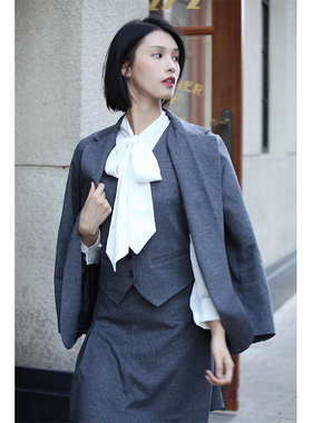 RookieCombo新职人 春秋通勤休闲中灰条纹帅气西装马甲背心