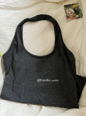 挖到了!气质拿捏住法式复古滤镜的条纹u领无袖挂脖吊带内搭可外穿