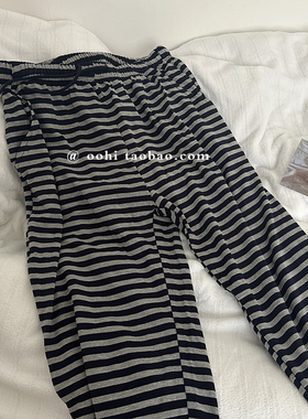 敲酥糊的莫代尔睡裤！条纹爱好者冲好吧！薄款宽松休闲条纹长裤女