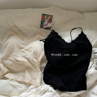 背心甜辣风打底衫 弹力v领蕾丝花边小吊带修身 内搭 固定胸垫 好爱