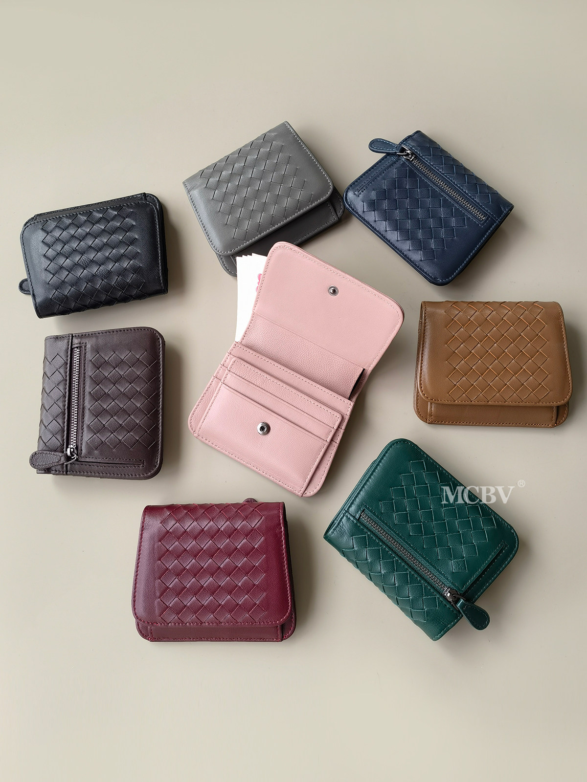 MCBV Lambskin Handwoven Short Wallet Card Holder Integrated Bag,