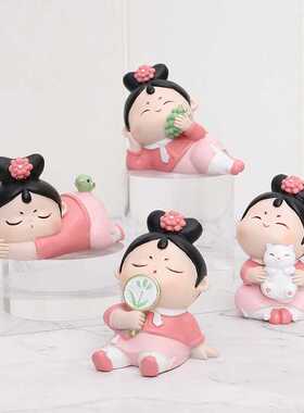 蕊杰中式宫廷格格树脂车载摆件创意国风可爱少女心工艺品家居摆设