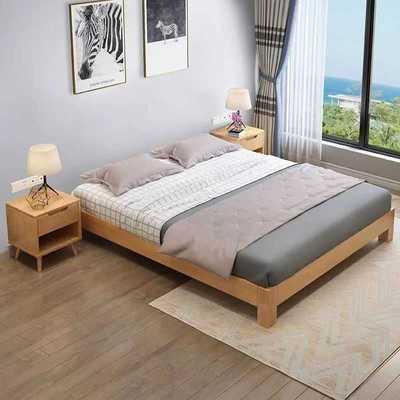 白色床榻榻米北欧实木无床头床架厂家直销 家用靠背少儿矮床1.5米