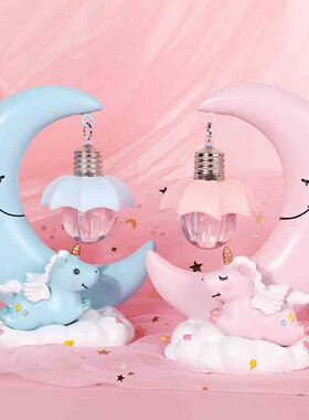 树脂摆件卡通少女心月亮独角兽小夜灯装饰品 送女生闺蜜生日礼物