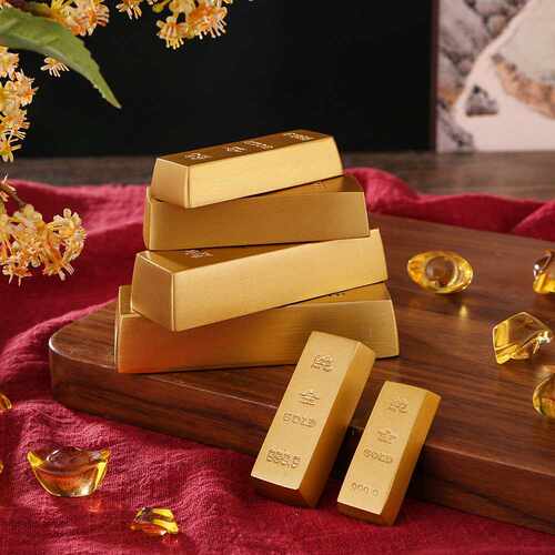 中式仿真砂金大金条实心道具金砖鎏金金块工艺品金元宝桌面铜摆件