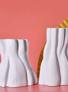 现代简约磨砂白色花瓶摆件客厅样板间干花创意异性软装装饰花器