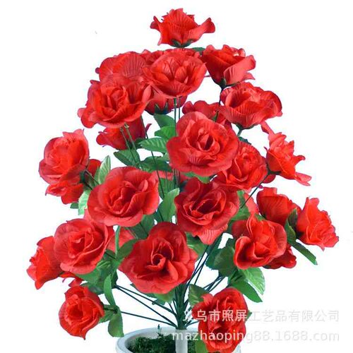 义乌照屏仿真花人造花大束36头迎宾玫36头大月季玫瑰花树