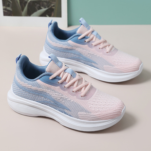夏季飞织运动鞋女舒适轻便软底专业健身减震超轻中年妈妈跑步鞋子