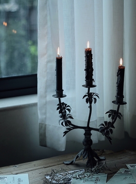 CHICROSE欧式美式乡村复古做旧三头蜡烛烛台摆件金属铁艺灰蓝色