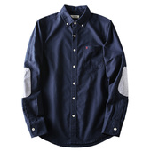 新款 休闲百搭衬衫 手肘贴布补丁 修身 衬衣 全棉水洗牛津纺男士 秋季