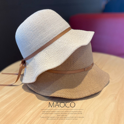 帽子女夏遮阳渔夫帽韩版新款可折叠波浪边出游度假百搭沙滩太阳帽