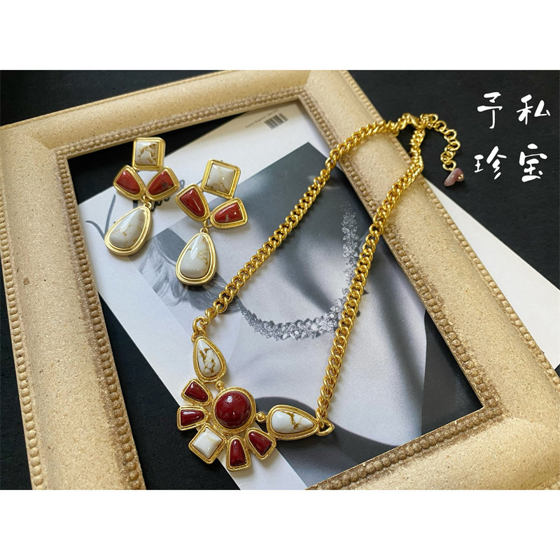 合金女复古宫廷风耳环项链套装
