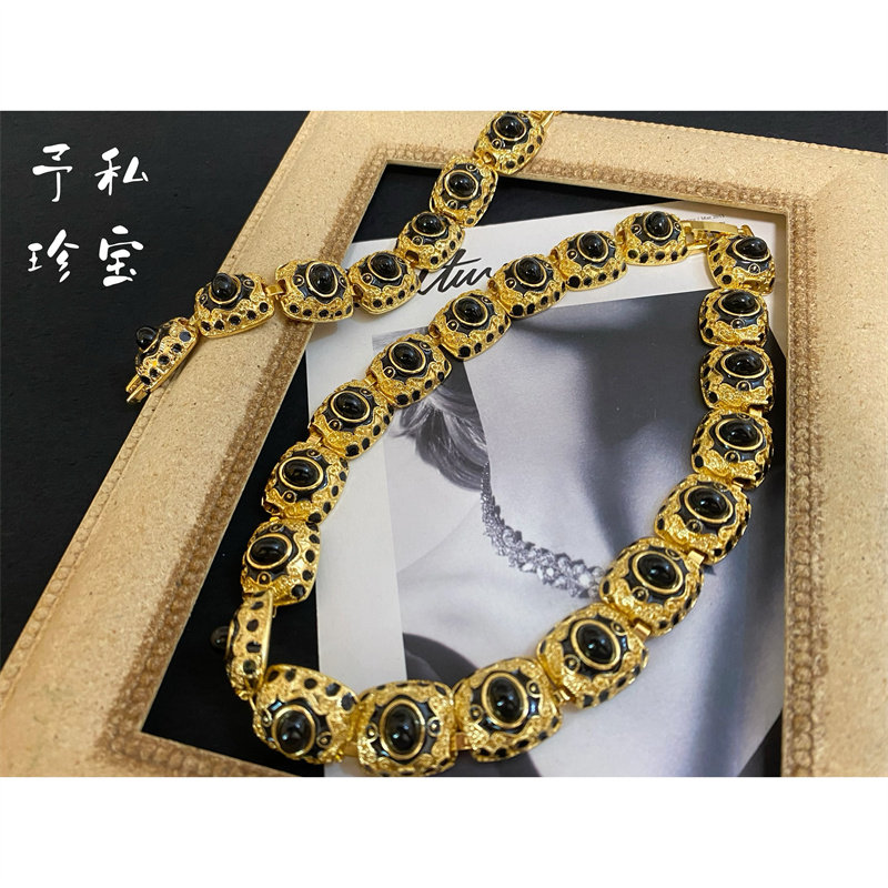 女中古款黑金珐琅手链项链包邮