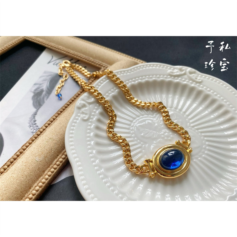 蓝色琉璃女复古宫廷风项链包邮