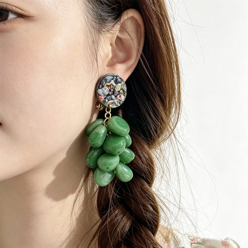 绿色青葡萄串琉璃无耳洞缓冲耳夹