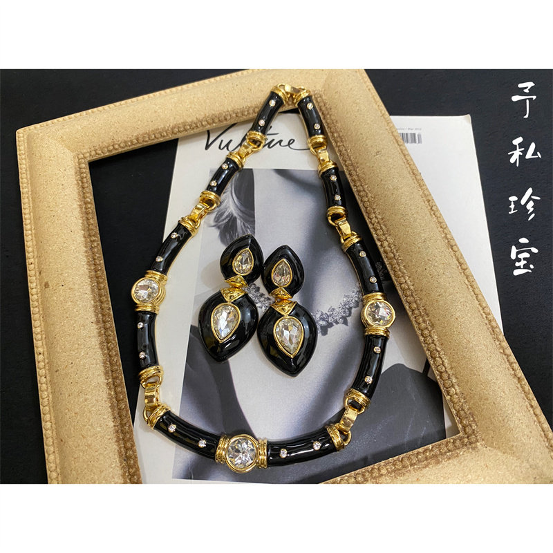 复古重工珐琅女耳环项链套装