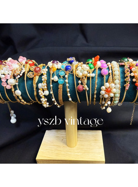 满50包邮 2001 复古天然水晶石头珍珠编织保色开口手镯 特价