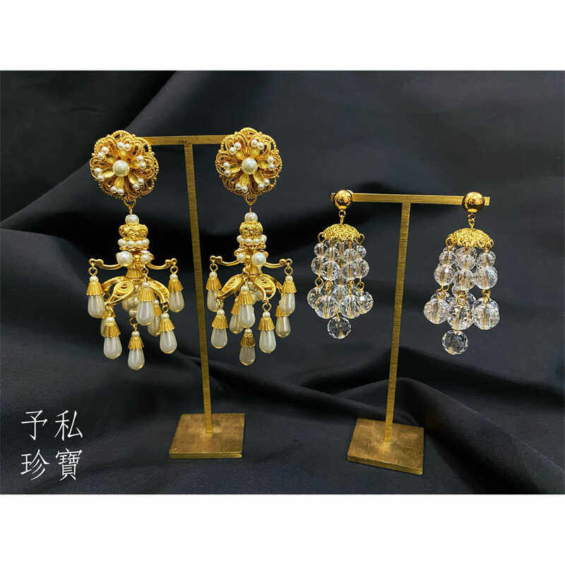 包邮 1796 复古Vintage镀真金保色宫廷风拜占庭珍珠水晶吊灯耳环