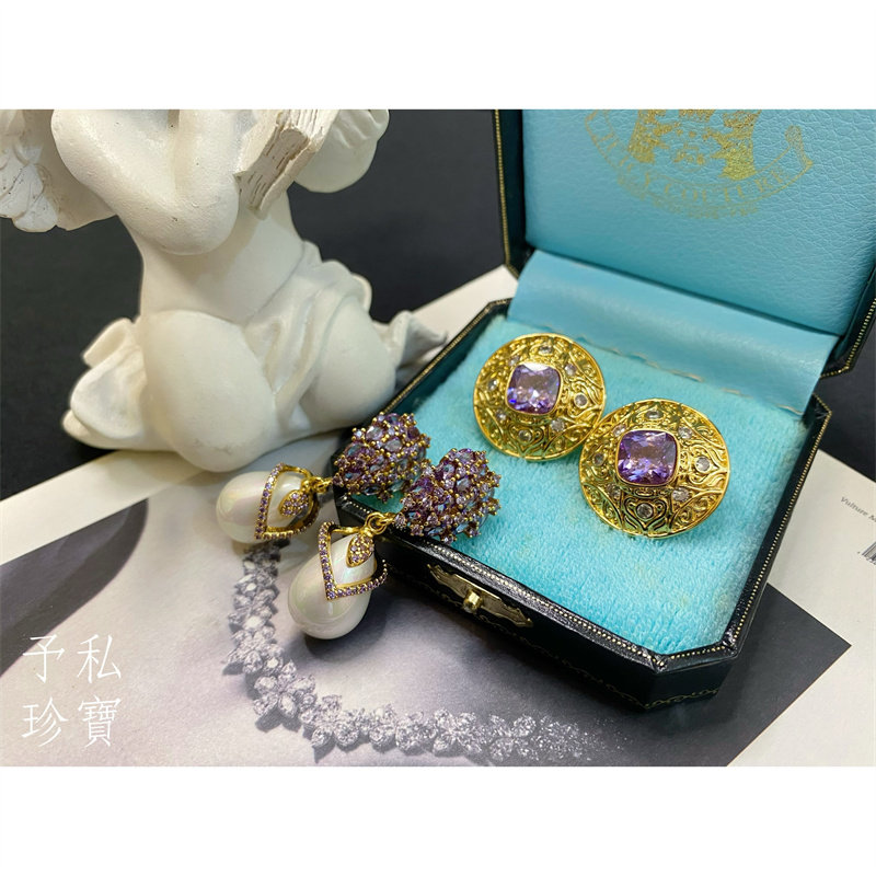 耳环质感紫色包邮珍珠复古