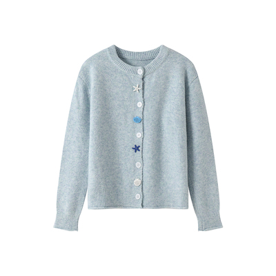 海星贝壳圆领毛衣女秋冬新款休闲设计感糯糯可爱时尚针织开衫2471