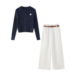 秋冬穿搭一整套女新款学院风宽松毛衣长裤两件套装