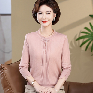 时尚洋气妈妈春秋装上衣服长袖薄小衫中年妇女中老年人打底衫新款