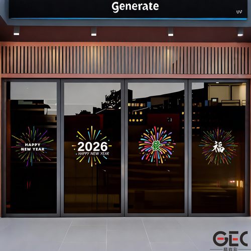 2026新年烟花静电玻璃装饰贴画