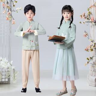 儿童汉服男女童小学生朗诵合唱国学民国服五四青年装三字经演出服