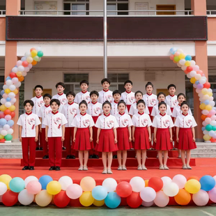 儿童中国风大合唱团演出服装红色诗歌朗诵表演服爱国演讲表演服