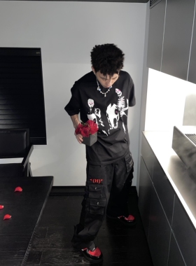 Human Voices原创多口袋绑带刺绣工装裤男女宽松直筒长裤休闲潮流