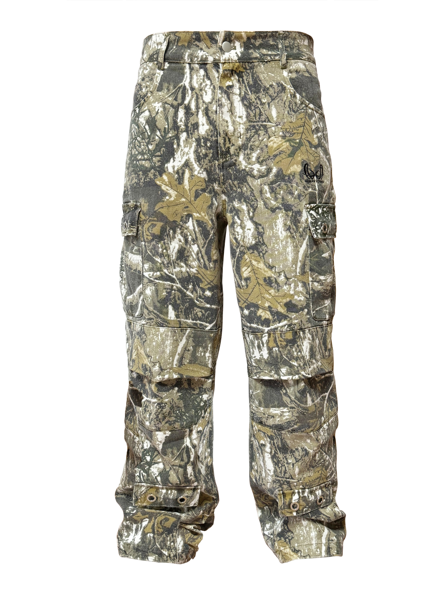 Human Voices树枝迷彩水洗金属镂空压褶工装裤宽松Cargo休闲长裤