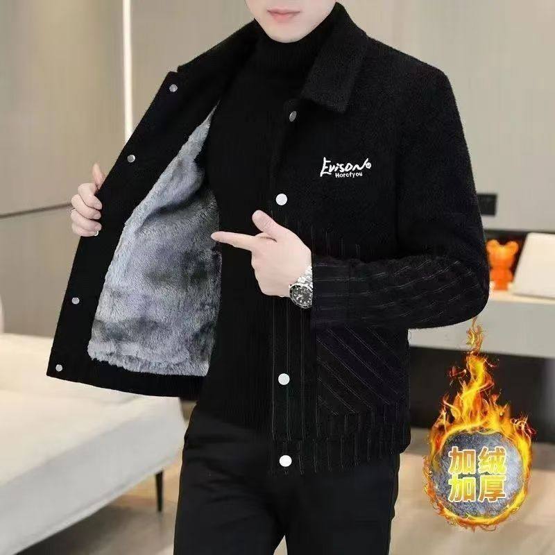 呢子外套男士冬季新款休闲单层加绒翻领青年夹克潮流时尚男装上衣,男装,夹克,淘宝优惠券,粉丝福利购,淘宝优惠卷