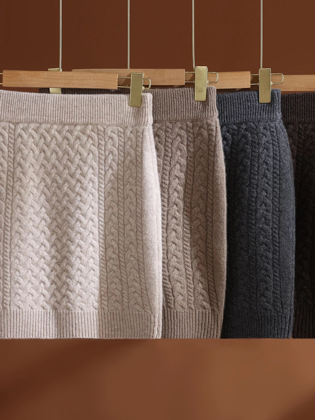 秋冬加厚100%纯羊毛高腰针织半身短裙女麻花设计性感包臀五分裙女