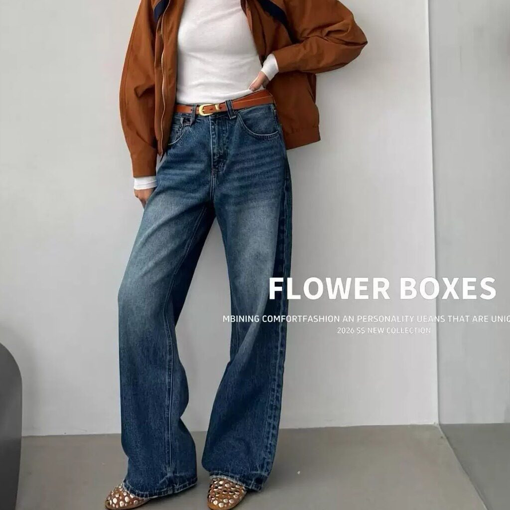 FLOWER BOXES｜花匣子 2026秋款60011-5复古水洗阔腿牛仔裤垂感佳图片