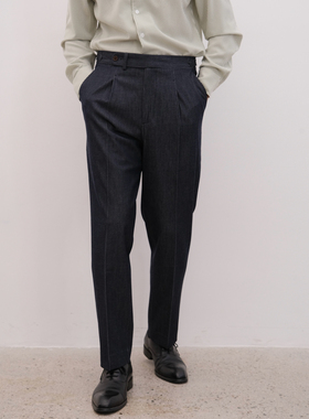 何青菜/243034 秋冬新品英伦莫代尔防牛仔面料通勤直筒抗皱西裤男