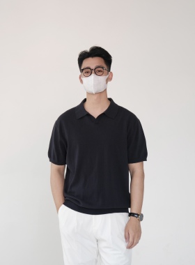何青菜/242408 夏上新商务休闲针织翻polo男士V领短袖透气舒适T恤
