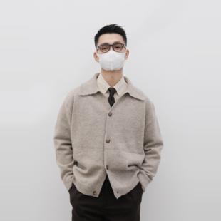 外套宽松休闲毛衣男 翻领开衫 何青菜 2460106秋冬上新仿羊驼针织衫