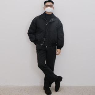 何青菜25YL3083可拆卸翻领短款90白鸭绒羽绒服男醋酸羊毛里料外套