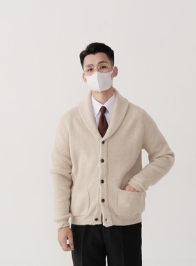 何青菜/24065意式青果领绅士针织衫男士纯色开衫上衣外套商务毛衣