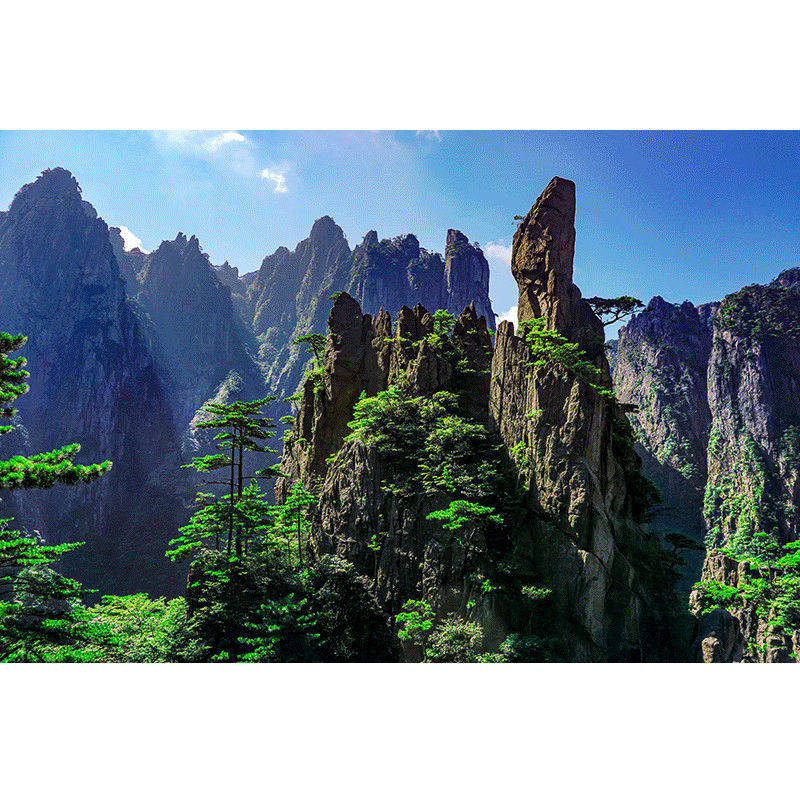 有山无水黄山石山装饰画客厅办公室招财风水画背有靠山图挂画海报